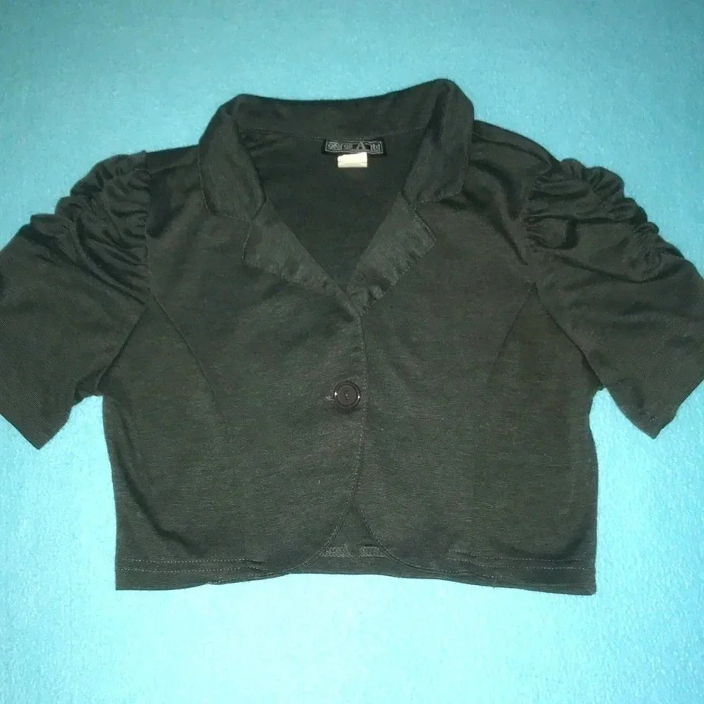GEORGE A. Ltd single button ruched short sleeve cropped jacket Y2K size S